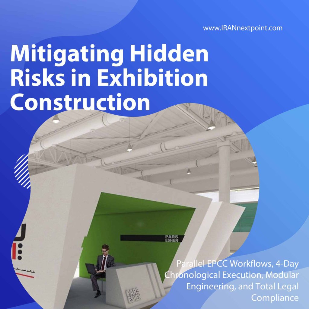 Exhibition stand contractor Iran step-by-step chronology displaying custom timber architecture and LED video wall integration