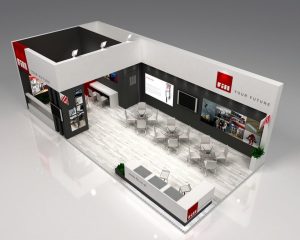 fill austria booth iran overhead drone view 3d architectural render
