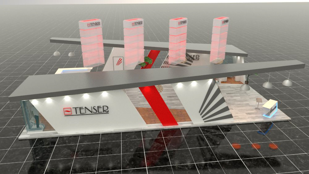 tenser iran booth construction cantilever island stand tehran water expo